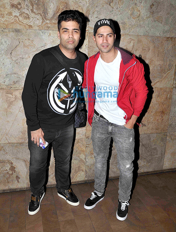 varun dhawan karan johar snapped at the screening of inside out 4