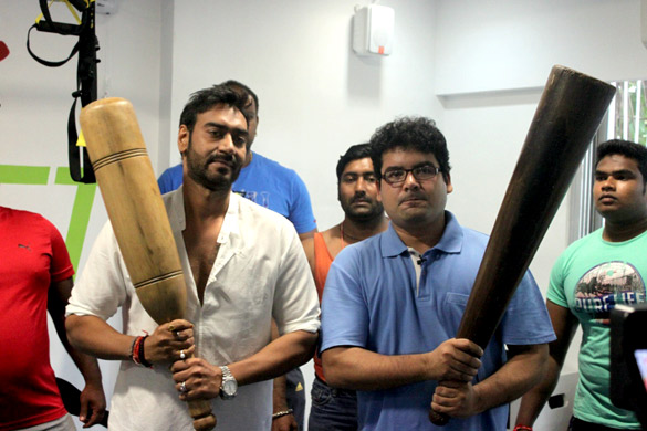 ajay devgn visits the hive gym to promote bol bachchan 2