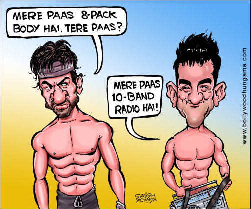 Bollywood Toons: Shah Rukh Khan’s 8 pack Vs Aamir Khan’s 10 band