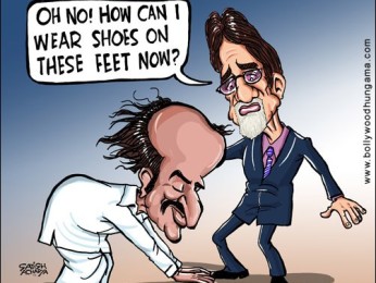 Bollywood Toons: Rajnikanth touches Amitabh Bachchan’s feet Bollywood Toons: Rajnikanth touches Amitabh Bachchan’s feet