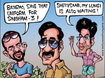 Bollywood Toons: Shah Rukh Khan and Ajay Devgn waiting for Rohit Shetty Bollywood Toons: Shah Rukh Khan and Ajay Devgn waiting for Rohit Shetty