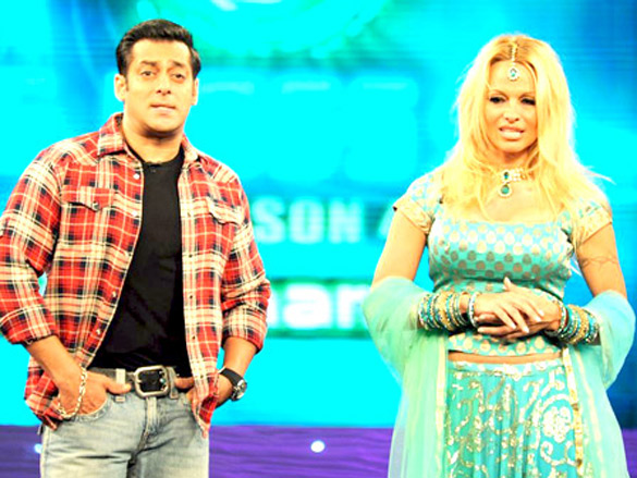 salman khan and pamela anderson on the sets of bigg boss 4 house 4