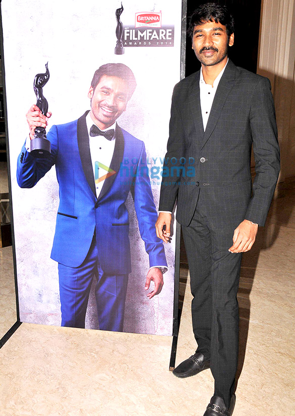 dhanush at the 62nd britannia filmfare south awards special award issue launch at the leela palace 12