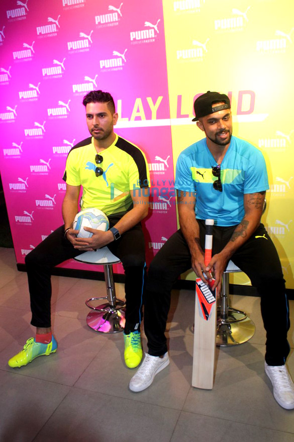 yuvraj singh robin singh at the launch of pumas bold tricks collection 5