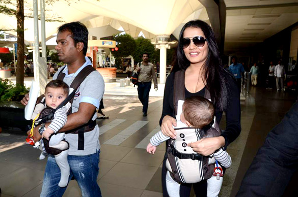 celina snapped with her twins at airport 2