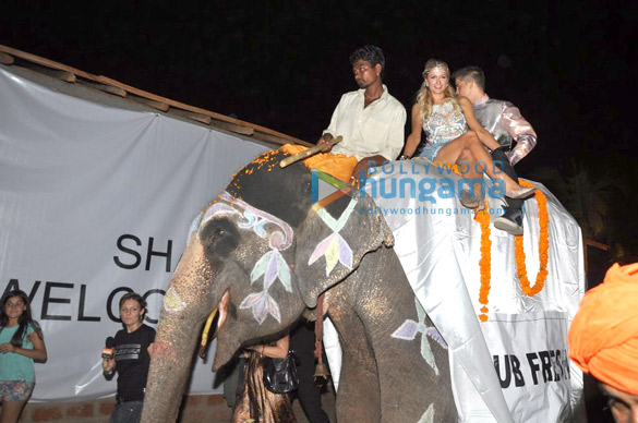 paris hilton arrives on an elephant at shane falgunis bash 3