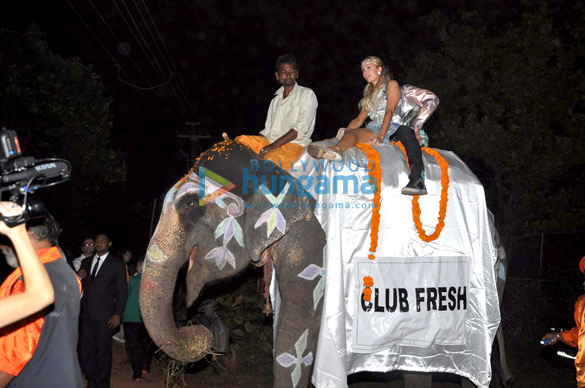 paris hilton arrives on an elephant at shane falgunis bash 5