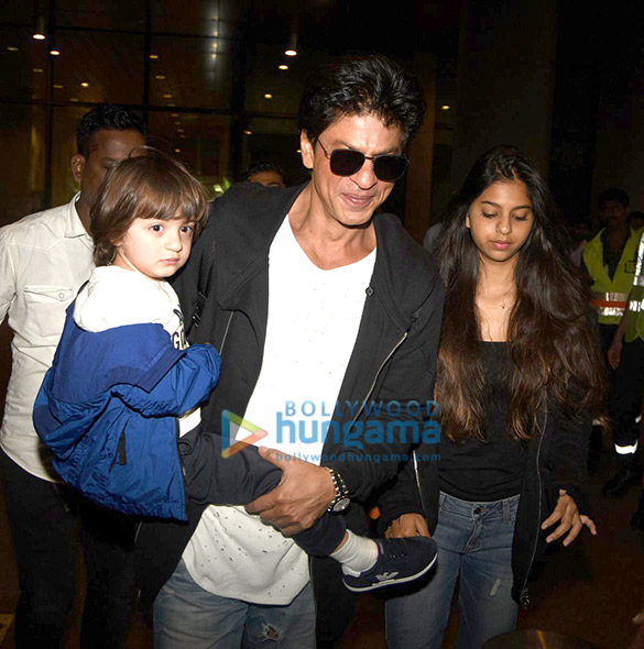 Shah Rukh Khan snapped with Suhana & Abram as they land in Mumbai to celebrate AbRam’s birthday