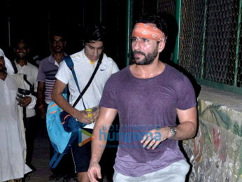 Saif Ali Khan snapped playing tennis with son Ibrahim Ali Khan & daughter Sara Ali Khan