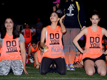 Jacqueline Fernandez, Kalki Koechlin & Sakshi Malik participate Abdominal plank position for 60 seconds