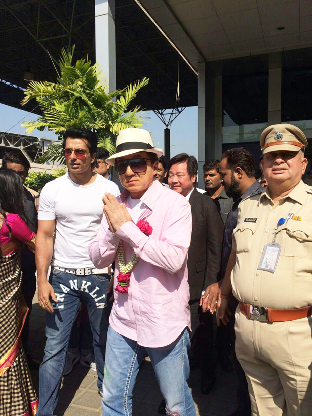 Jackie Chan arrives in Mumbai to promote his film Kung Fu Yoga-2