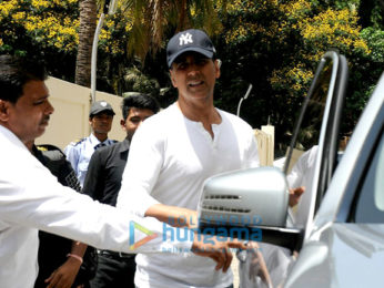 Akshay Kumar snapped with his family post a movie screening at PVR Juhu