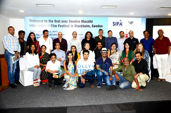 Ananth Narayan Mahadevan, Mrinal Kulkarni, Bharat Dabholkar & others at a press con to announce the 1st ever Sweden-Marathi International Film Festival in Stockholm
