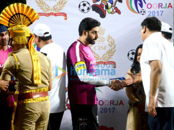 Abhishek Bachchan and Ranbir Kapoor play a friendly football match with the CISF personnels