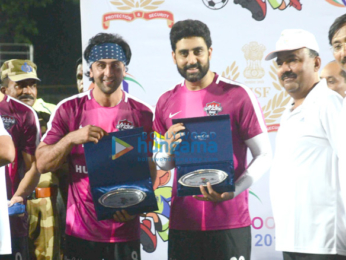 Abhishek Bachchan and Ranbir Kapoor play a friendly football match with the CISF personnels