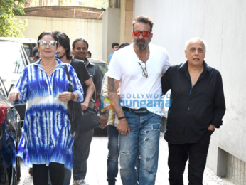 Sanjay Dutt, Mahesh Bhatt and Pooja Bhatt snapped post meeting at Vishesh Films' office