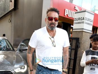 Sanjay Dutt, Mahesh Bhatt and Pooja Bhatt snapped post meeting at Vishesh Films' office