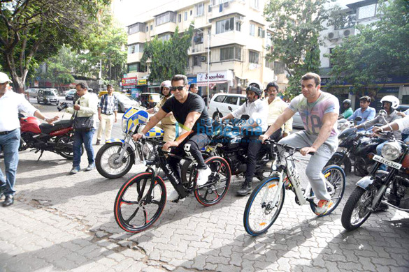 Salman Khan and Sohail Khan arrive at the launch of Being Human e-cycle in Mumbai