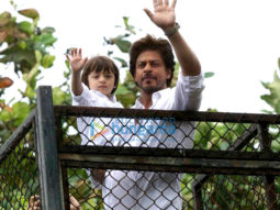 Shah Rukh Khan and his AbRam Khan snapped at their house Mannat on Eid today