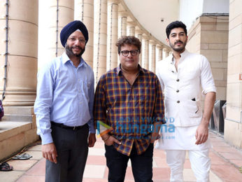 Tigmanshu Dhulia, Mohit Marwah and Gurdeep Singh Sappal launch the trailer of 'Raag Desh' at the Parliament of India