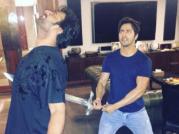 Varun Dhawan stabs Baahubali Prabhas recreating famous Baahubali- Kattappa moment