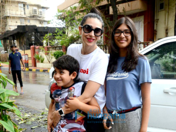 Karisma Kapoor snapped with her kids Kiaan and Samaira in Bandra
