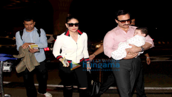 Saif Ali Khan and Kareena Kapoor Khan pose with Taimur as they depart for Switzerland