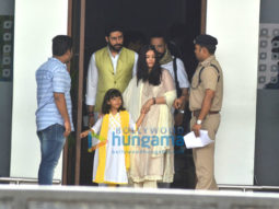 Abhishek Bachchan, Aishwarya Rai Bachchan, and Aaradhya Bachchan return from Allahabad after immersing Aishwarya father’s ashes