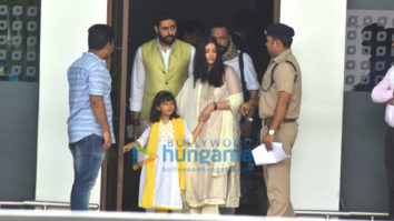 Abhishek Bachchan, Aishwarya Rai Bachchan, and Aaradhya Bachchan return from Allahabad after immersing Aishwarya father’s ashes