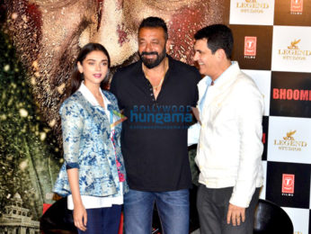 Sanjay Dutt, Ranbir Kapoor, Rajkumar Hirani at the trailer launch of 'Bhoomi'