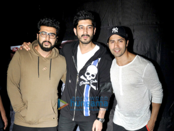 Varun Dhawan, Arjun Kapoor and Mohit Marwah snapped at the special screening of 'Raagdesh'
