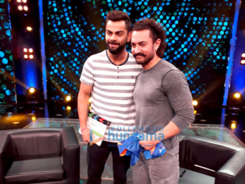 Aamir Khan and Virat Kohli snapped on the sets of a chat show to promote Secret Superstar