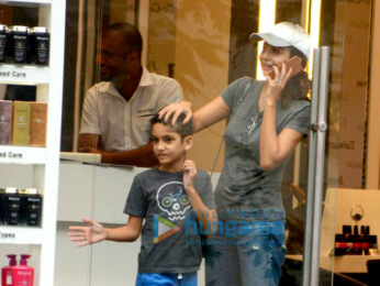 Amrita Arora snapped with her son at a salon