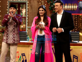 Anu Malik, Raveena Tandon and Altaf Raja on the sets of 'The Drama Company'