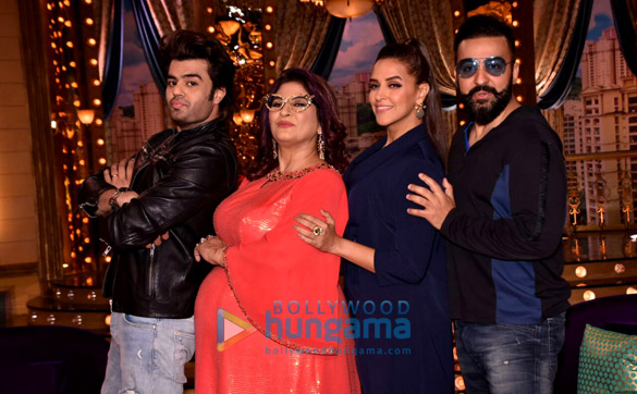 Manish Paul and Neha Dhupia snapped on the sets of the show ‘Aunty Boli Lagao Boli’