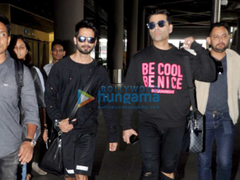Shahid Kapoor, Karan Johar and Neha Dhupia return from Hyderabad