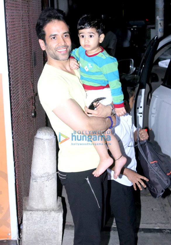 Tusshar Kapoor snapped with his son Laksshya outside the gym Tusshar Kapoor snapped with his son Laksshya outside the gym
