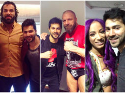 WATCH: Varun Dhawan meets WWE superstars Jinder Mahal, Sasha Banks and Triple H in New Delhi