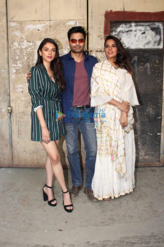 Richa Chadda, Aditi Rao Hydari and Rahul Bhat snapped during the poster photo shoot for Daasdev at Filmistan