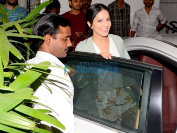 Sunny Leone snapped outside her vanity van in Juhu