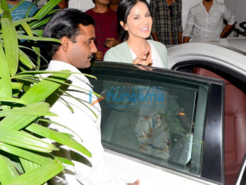 Sunny Leone snapped outside her vanity van in Juhu