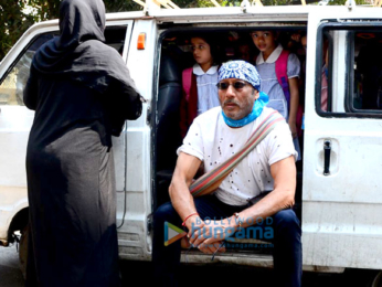 Jackie Shroff poses with school children in Bandra