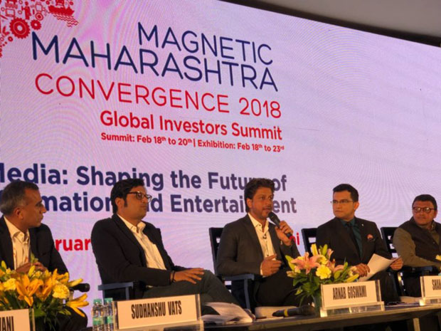 Shah Rukh Khan and Ritesh Sidhwani represent the entertainment industry at the Magnetic Maharashtra Convergence Summit