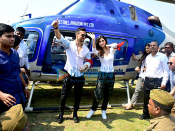 Tiger Shroff and Disha Patani arrive in a helicopter for the trailer launch of 'Baaghi 2'