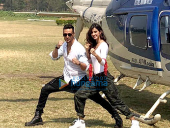 Tiger Shroff and Disha Patani arrive in a helicopter for the trailer launch of 'Baaghi 2'