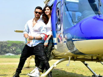 Tiger Shroff and Disha Patani arrive in a helicopter for the trailer launch of 'Baaghi 2'