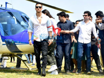 Tiger Shroff and Disha Patani arrive in a helicopter for the trailer launch of 'Baaghi 2'
