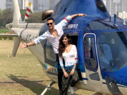 Tiger Shroff and Disha Patani arrive in a helicopter for the trailer launch of ‘Baaghi 2’