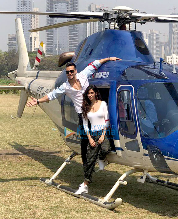 Tiger Shroff and Disha Patani arrive in a helicopter for the trailer launch of ‘Baaghi 2’