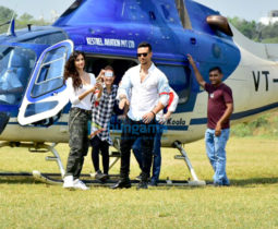 Tiger Shroff and Disha Patani arrive in a helicopter for the trailer launch of 'Baaghi 2'